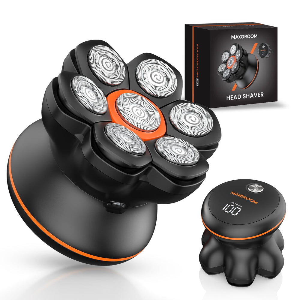 MAXGROOM head shaver with 7D floating heads for ultra-close, irritation-free bald shaving.