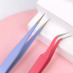 MAXLEAF curved tweezer in pink designed for curved parts handling.