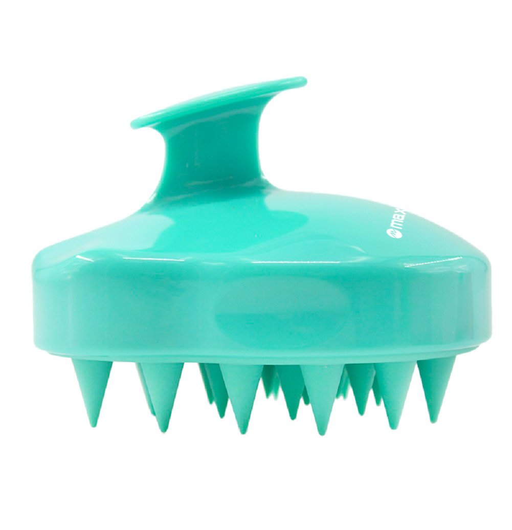 Maxsoft scalp massager with soft silicone bristles to stimulate blood flow.