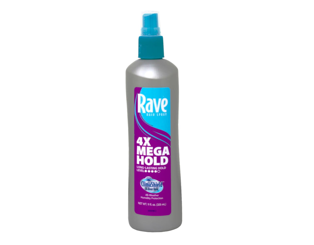 Maxtrv Rave 4X Mega Hairspray pulverizador ofrece aplicación uniforme para peinados.
