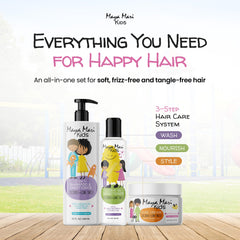 MAYA MARI conditioner bottle demonstrates detangling and smoothness for soft hair.