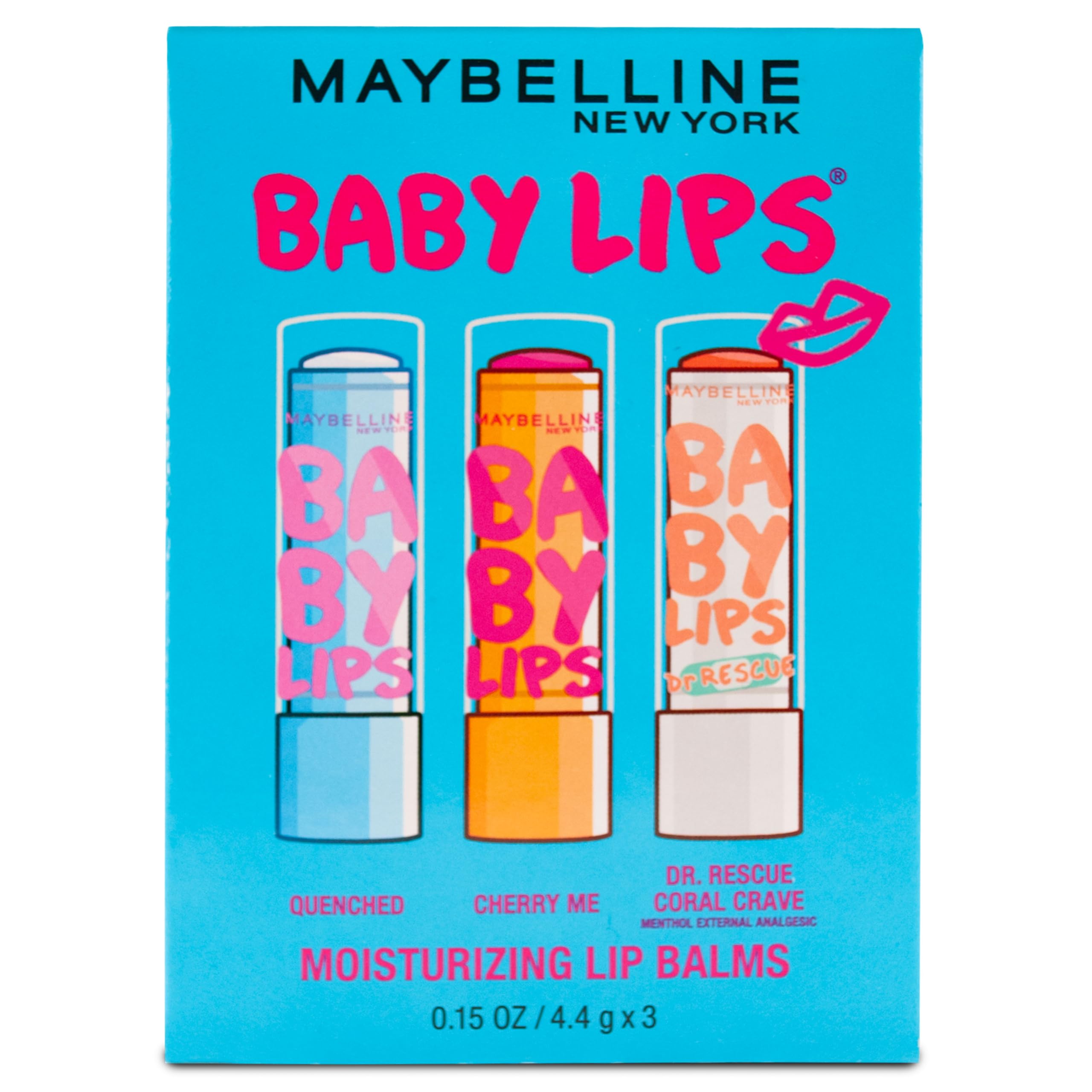 Kit de bálsamos MAYBELLINE Baby Lips para labios hidratados en uso diario.