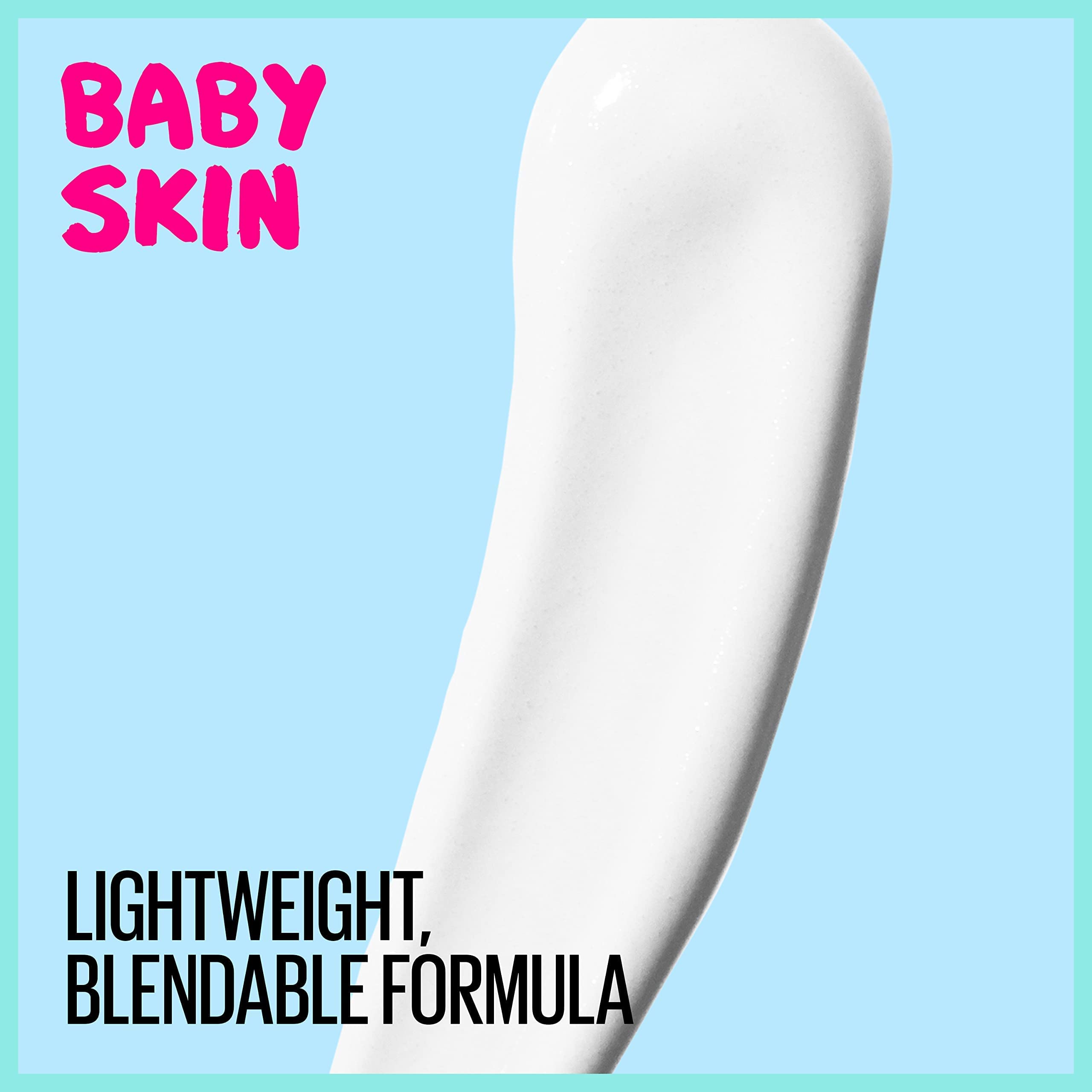 Acabado mate con Maybelline Baby Skin Primer para piel uniforme.