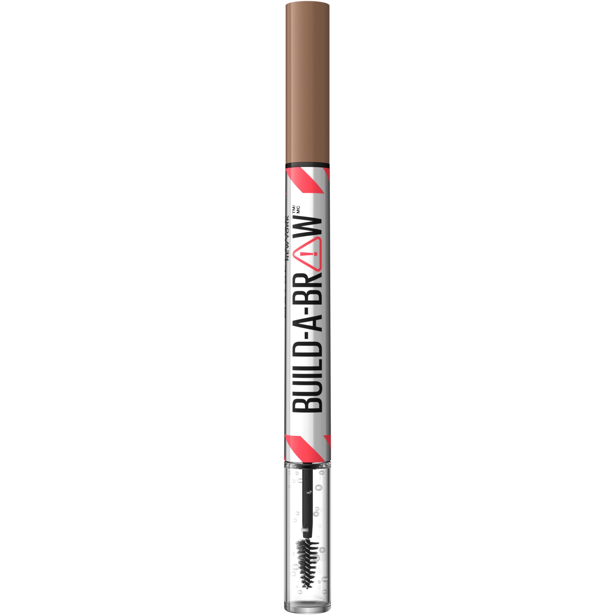 Maybelline Build-A-Brow packaging showcases vegan formula and safety testing.