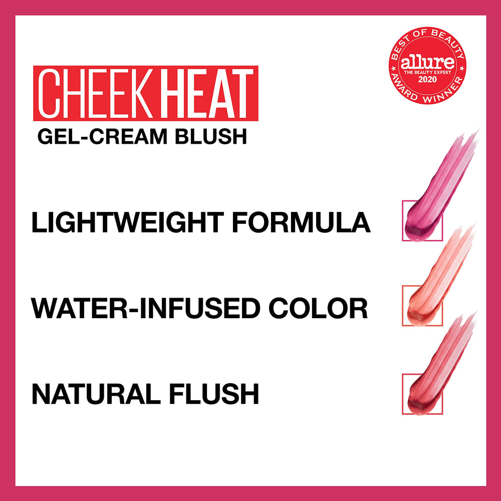 Dewy finish on skin from Maybelline Cheek Heat gel-cream blush.