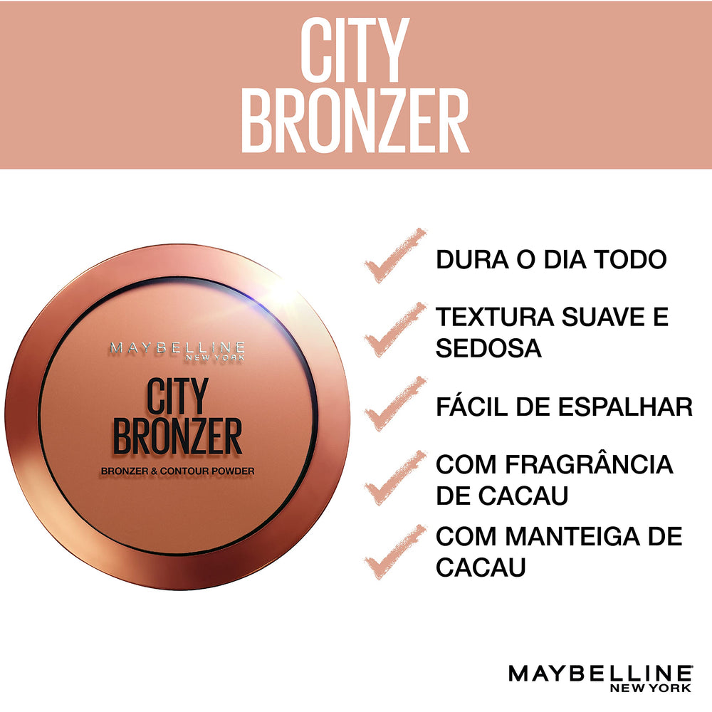 Maybelline bronceador en polvo urbano, compacto portátil para retoques.