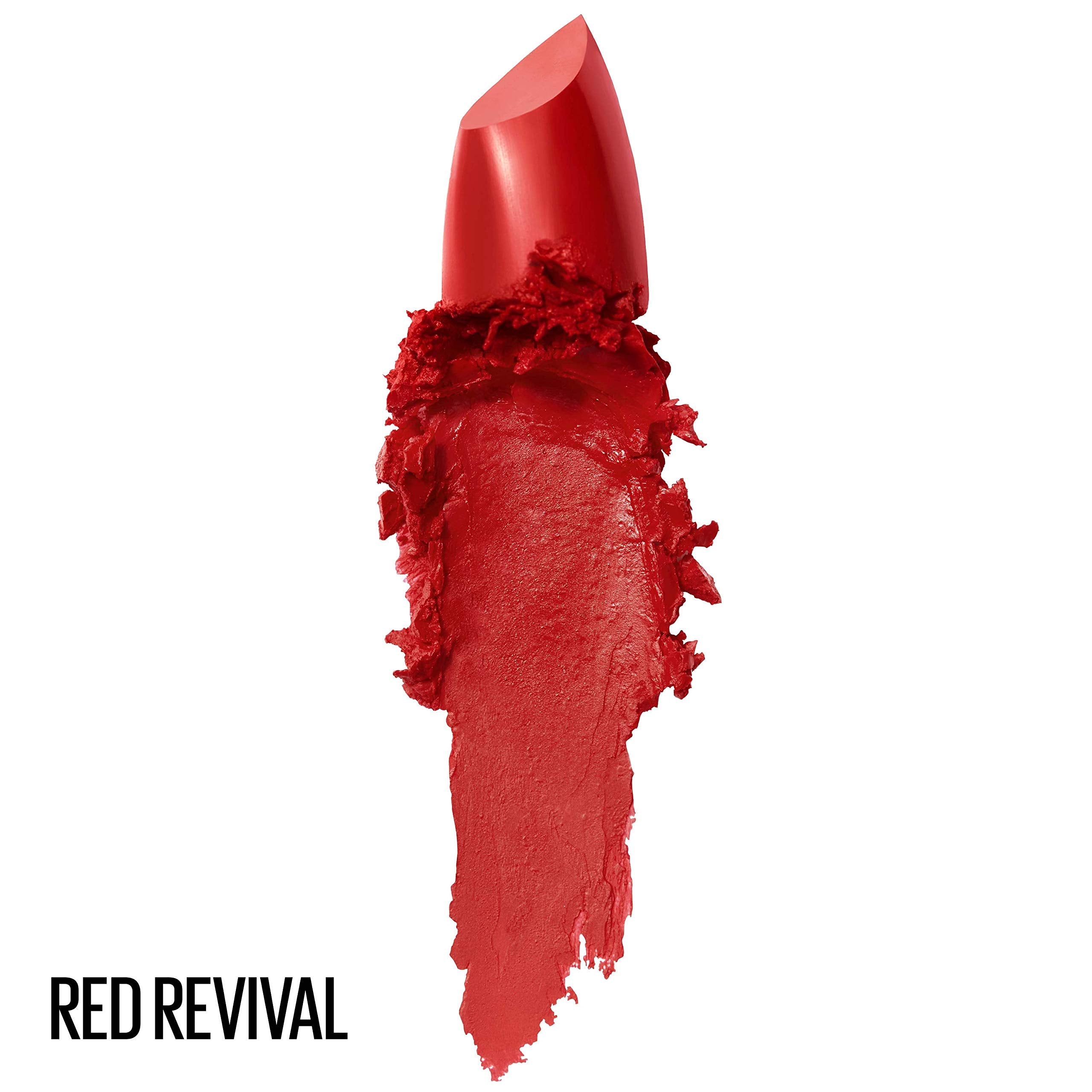 Maybelline Color Sensational Lipcolor 645 Red Revival lipstick swatch on arm displaying rich cream texture