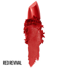 Maybelline Color Sensational Lipcolor 645 Red Revival lipstick swatch on arm displaying rich cream texture