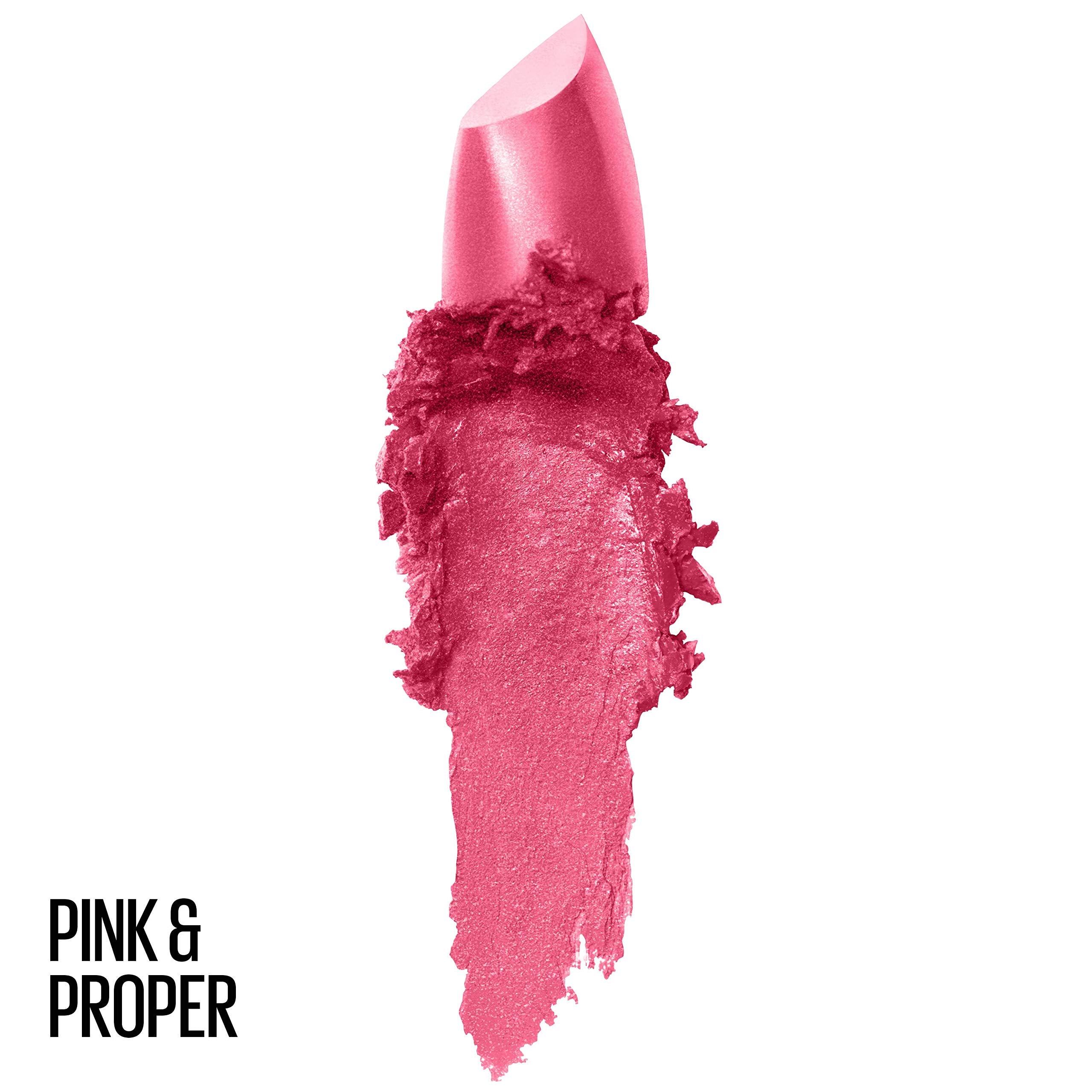 Maybelline Color Sensational Pink & Proper swatches highlight rich pigment and even application