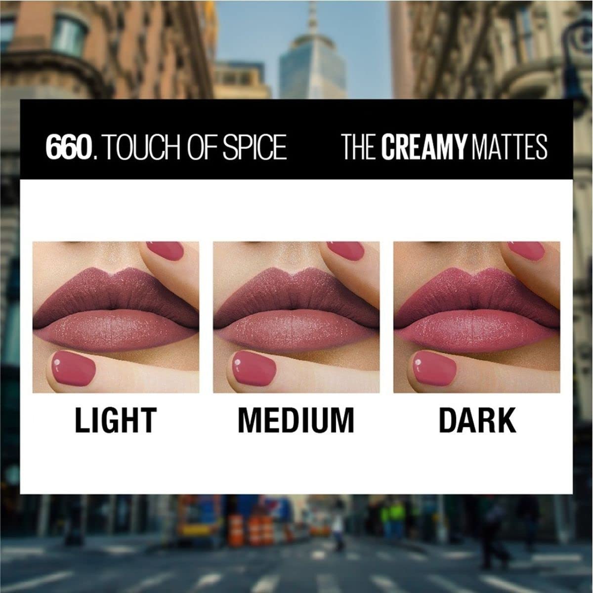 Maybelline Color Sensational plum lipstick swatch adds rich depth.