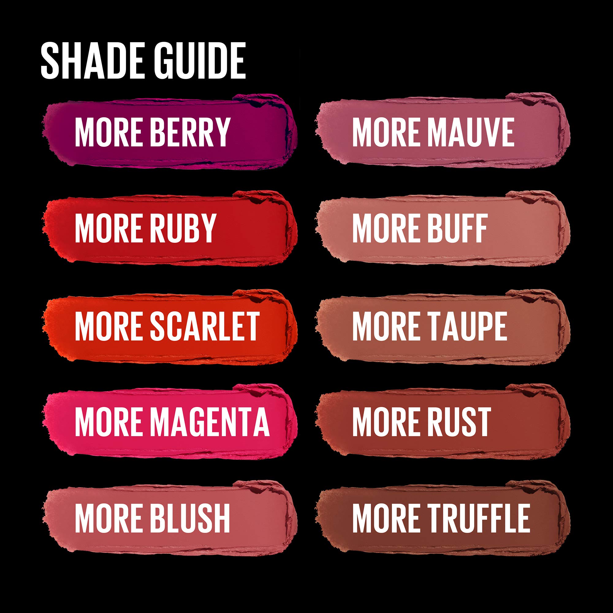 Maybelline Ultimatte range includes nude to red shades for various looks.