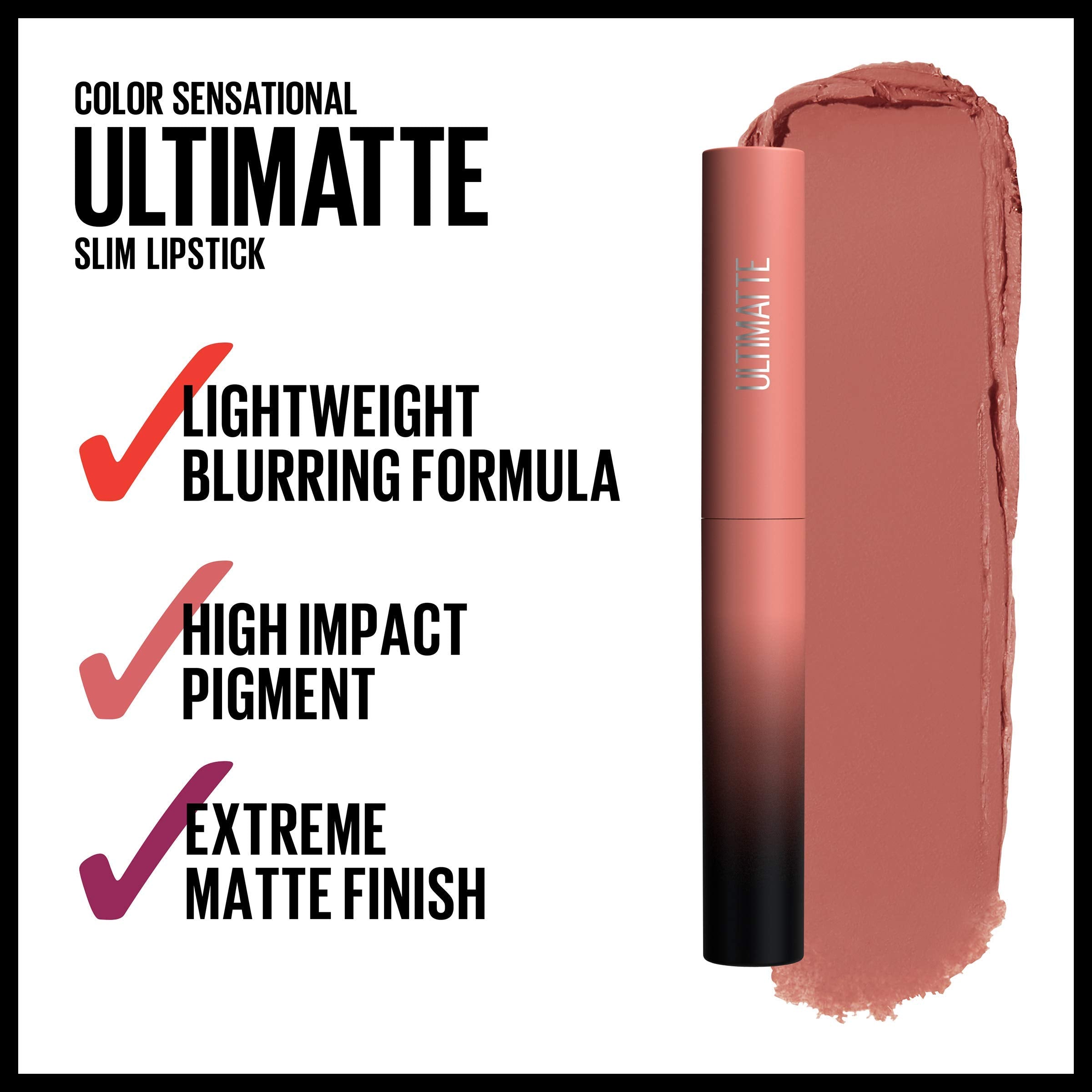Maybelline Ultimatte red shade on swatch reveals intense color payoff.