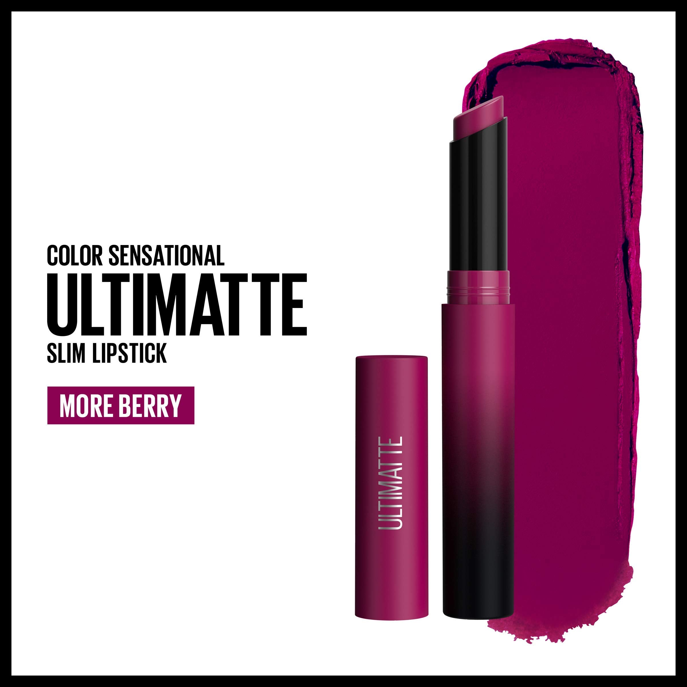 Close-up of Maybelline Ultimatte slim packaging and luxe bullet