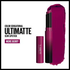 Close-up of Maybelline Ultimatte slim packaging and luxe bullet