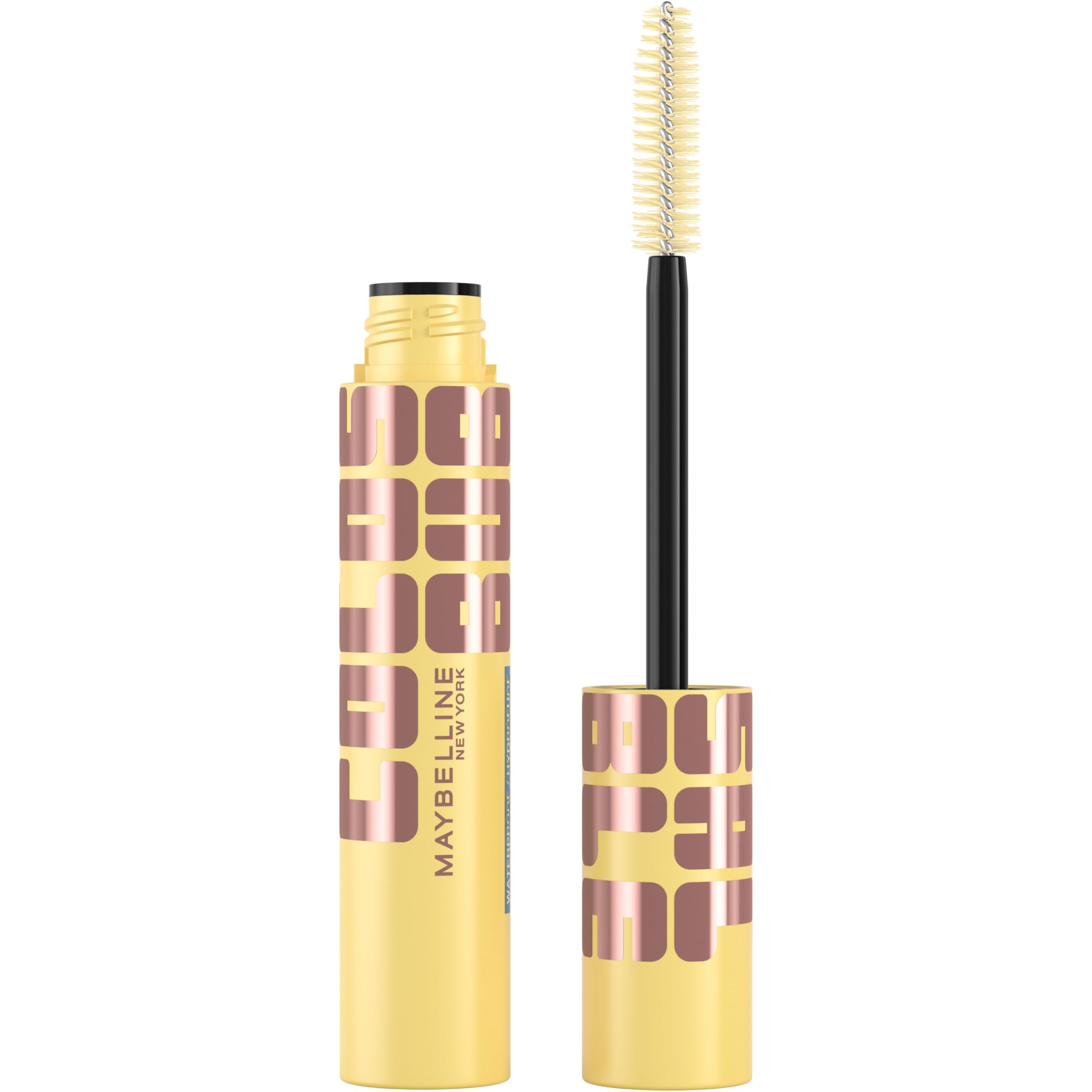 Maybelline Colossal Bubble Mascara brush closeup showing inflator wand for bold separation.