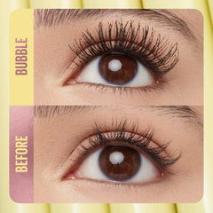 Maybelline Colossal Bubble Mascara lashes after application showcasing inflated bubble-like volume.