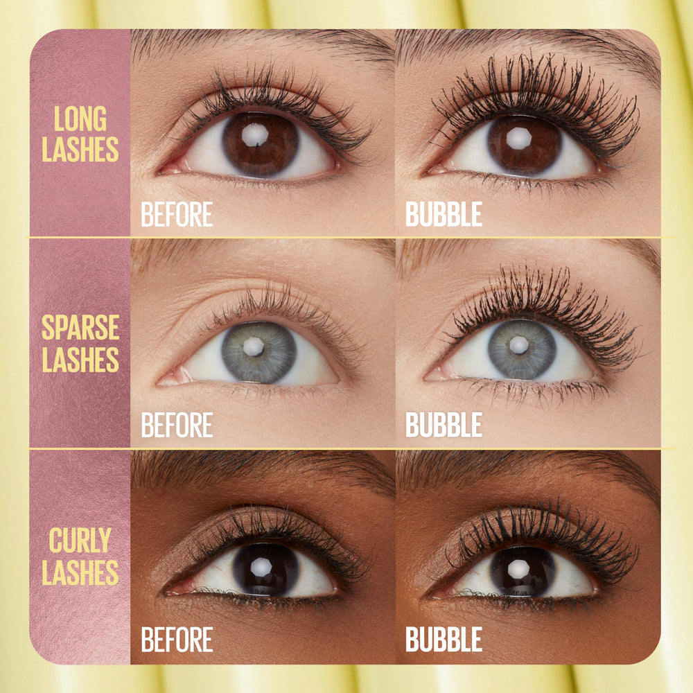 Maybelline Colossal Bubble Mascara waterproof swatch demonstrating smudge resistance.