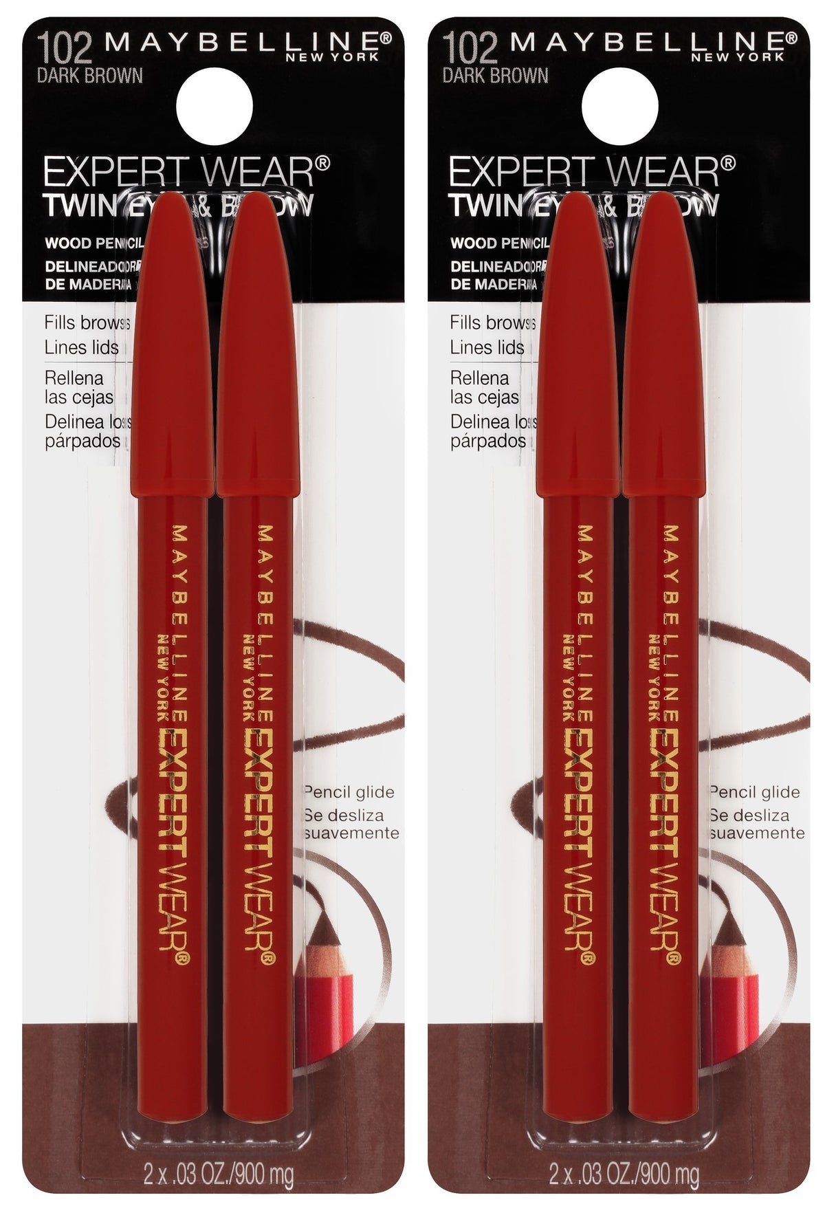 Lápices MAYBELLINE Expert Wear Twin Brow & Eye, dúo para cejas y ojos, trazo suave