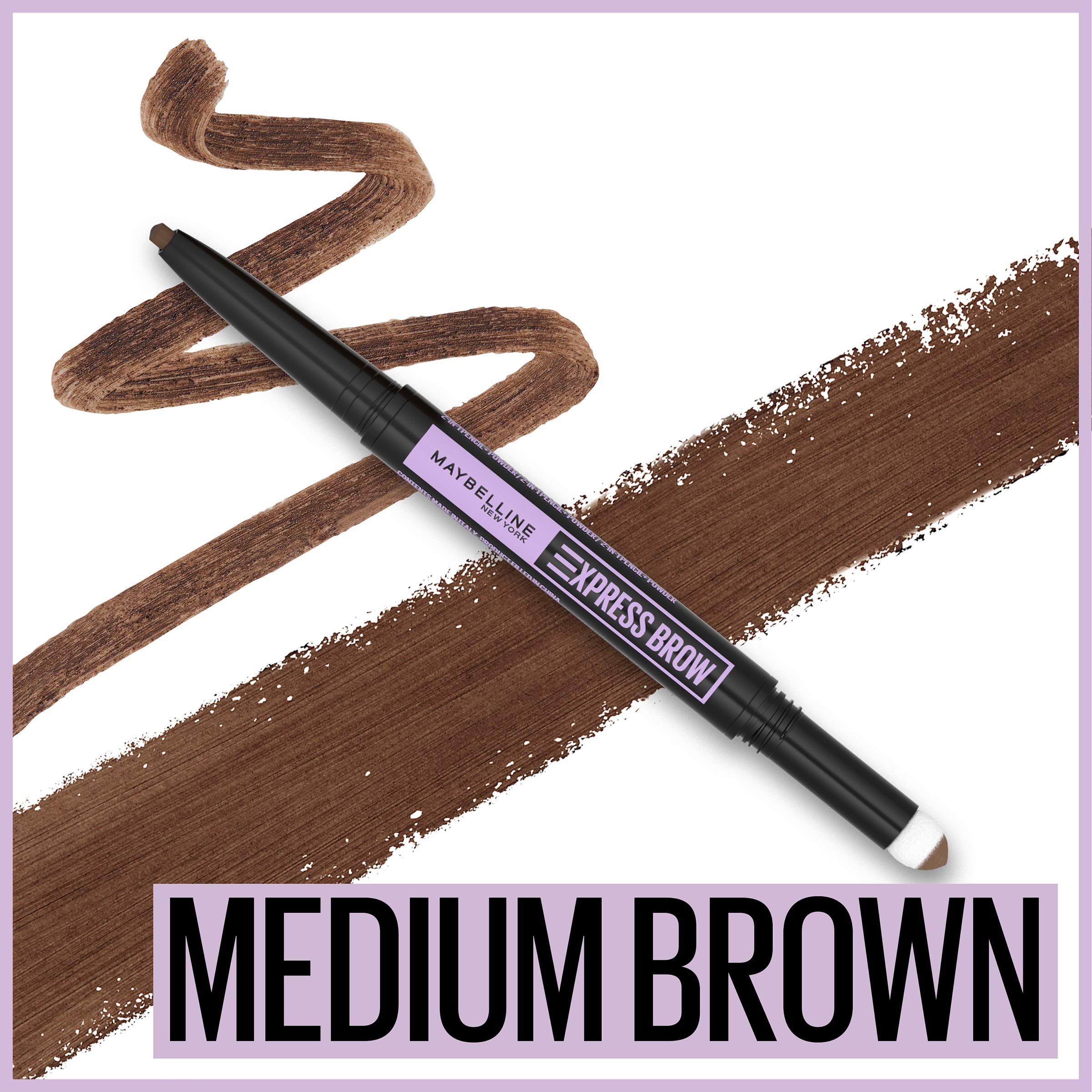 Maybelline Express Brow con esponja de polvo para rellenar y suavizar.