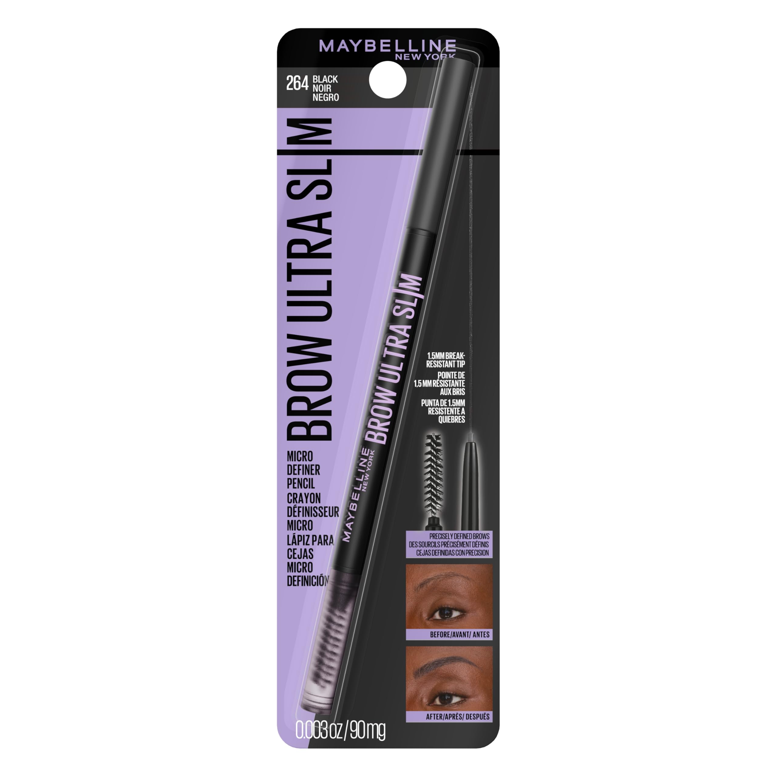 Maybelline Express Brow Ultra Slim, punta de 1.5 mm para trazos finos y definidos.