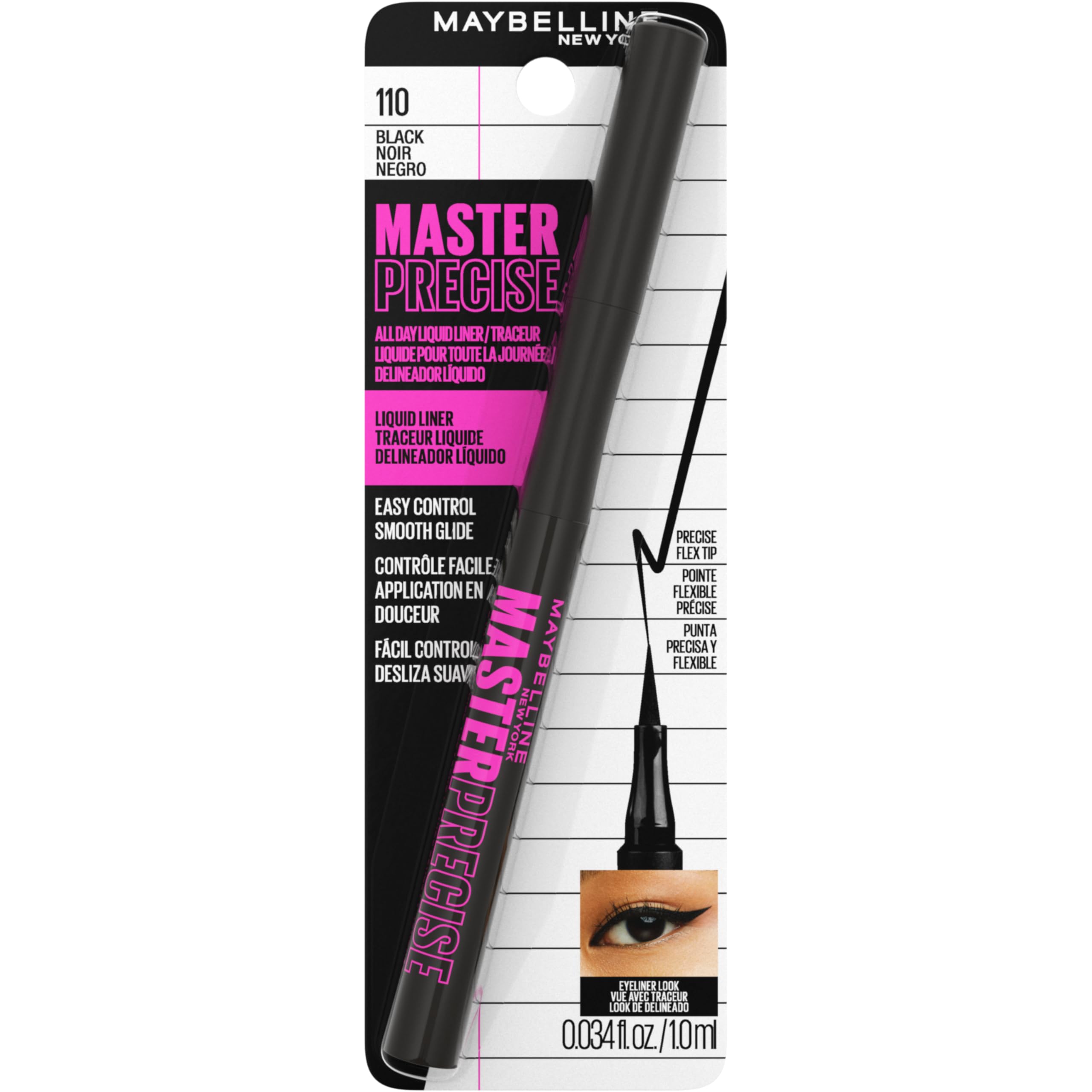 Maybelline Eyestudio Master Precise, seguro para usuarios con lentes de contacto.