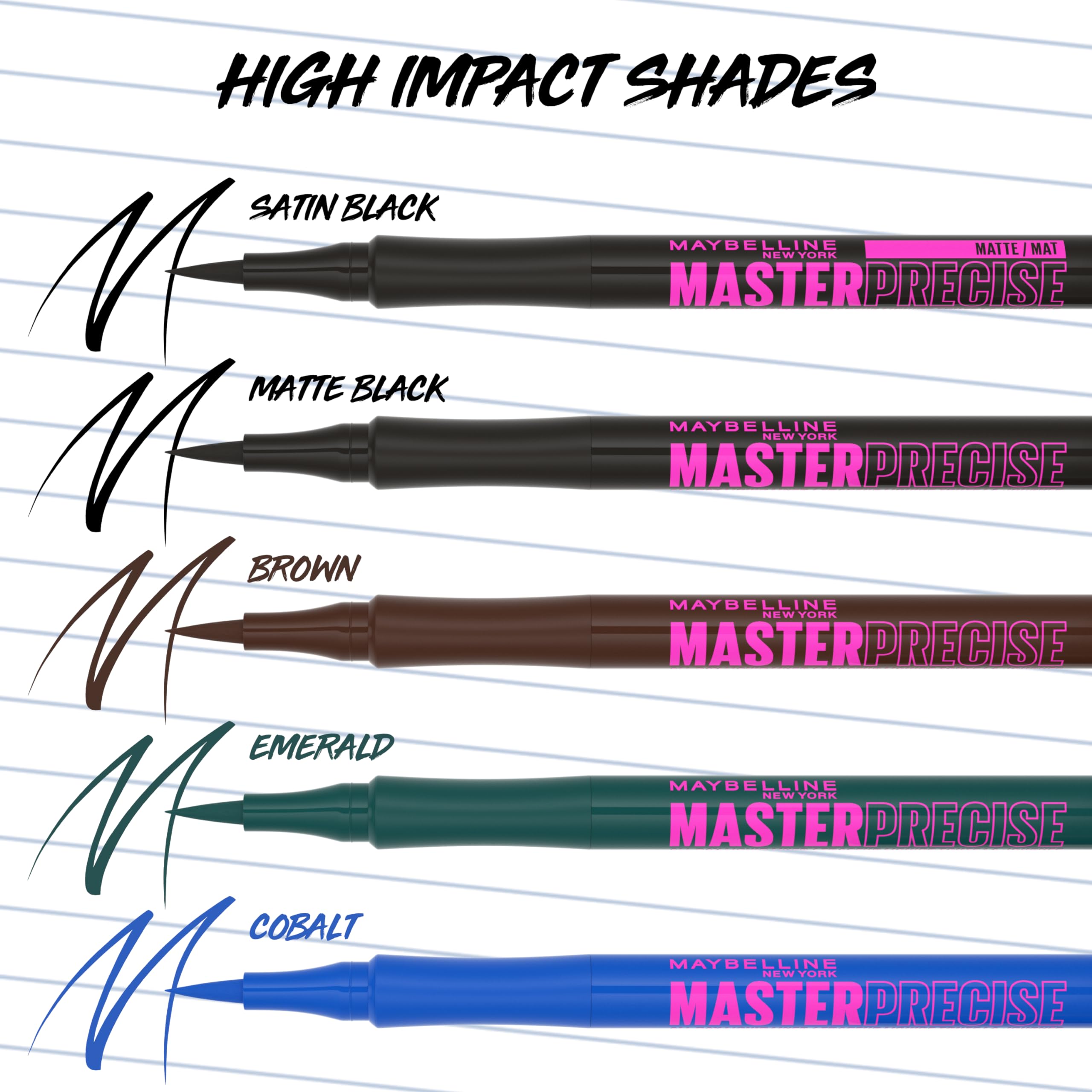 Maybelline Eyestudio Master Precise, delineado grueso con trazo definido.