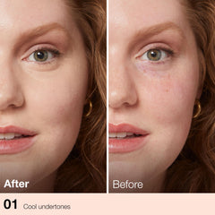 Maybelline Fit Me, tono claro frío, cobertura uniforme y natural.