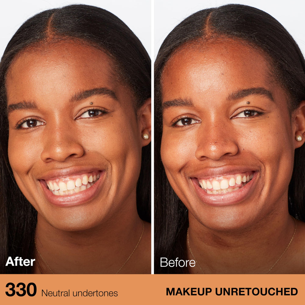 Shade 330 Toffee swatch reveals natural coverage on skin.