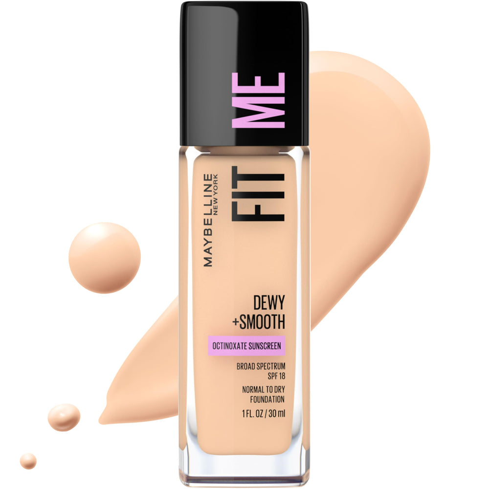 Maybelline Fit Me Dewy + Smooth frasco porcelana, acabado luminoso para piel normal a seca.