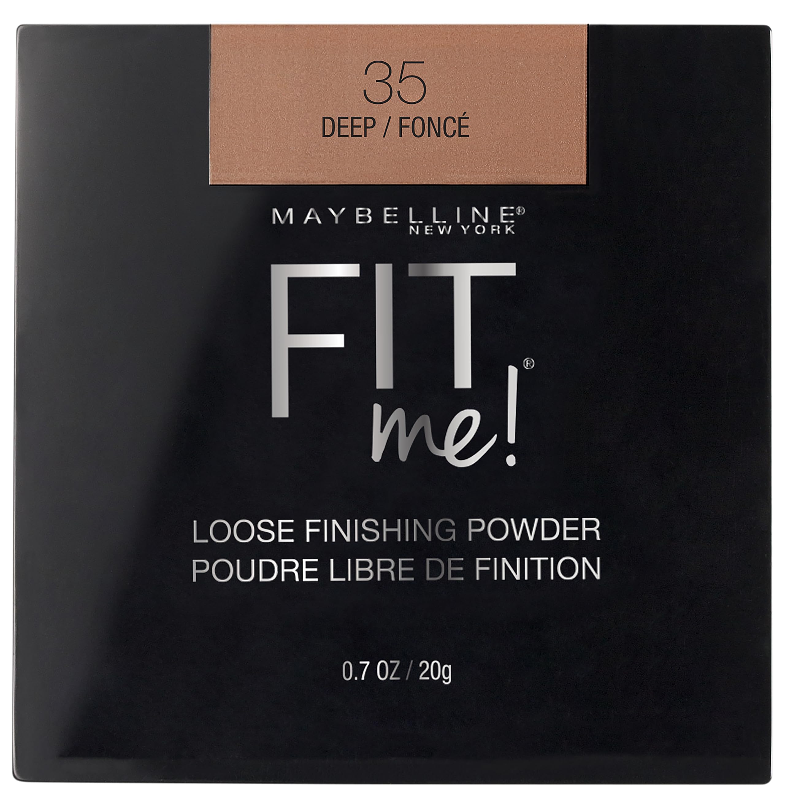 Maybelline Fit Me Loose Powder Deep, close-up jar showing shine-control texture.