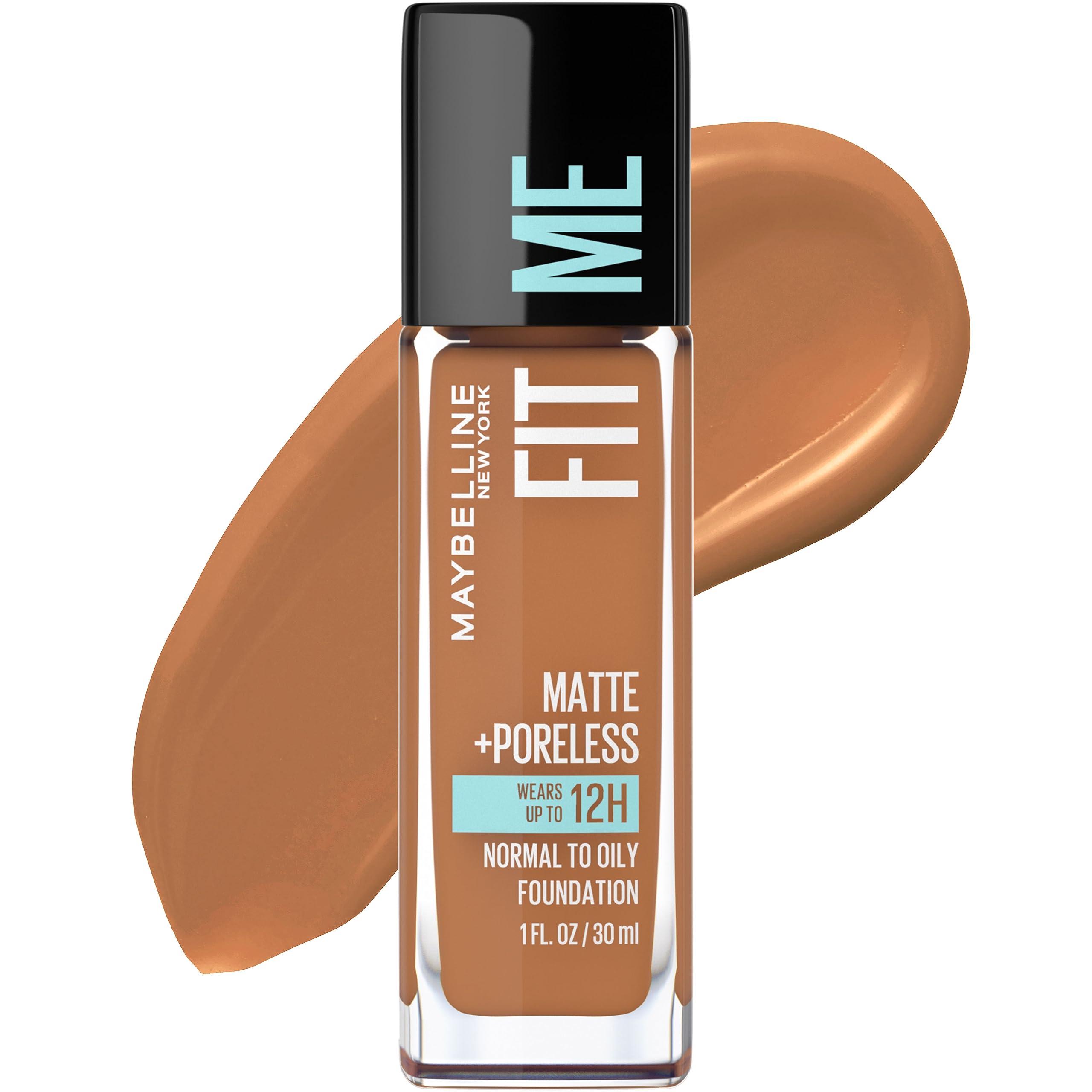 Maybelline Fit Me Coconut foundation bottle shows oil-free matte finish for shine control.