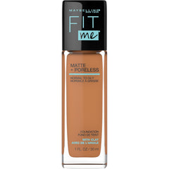 Maybelline Fit Me Matte Poreless bottle shows oil-free, natural matte finish