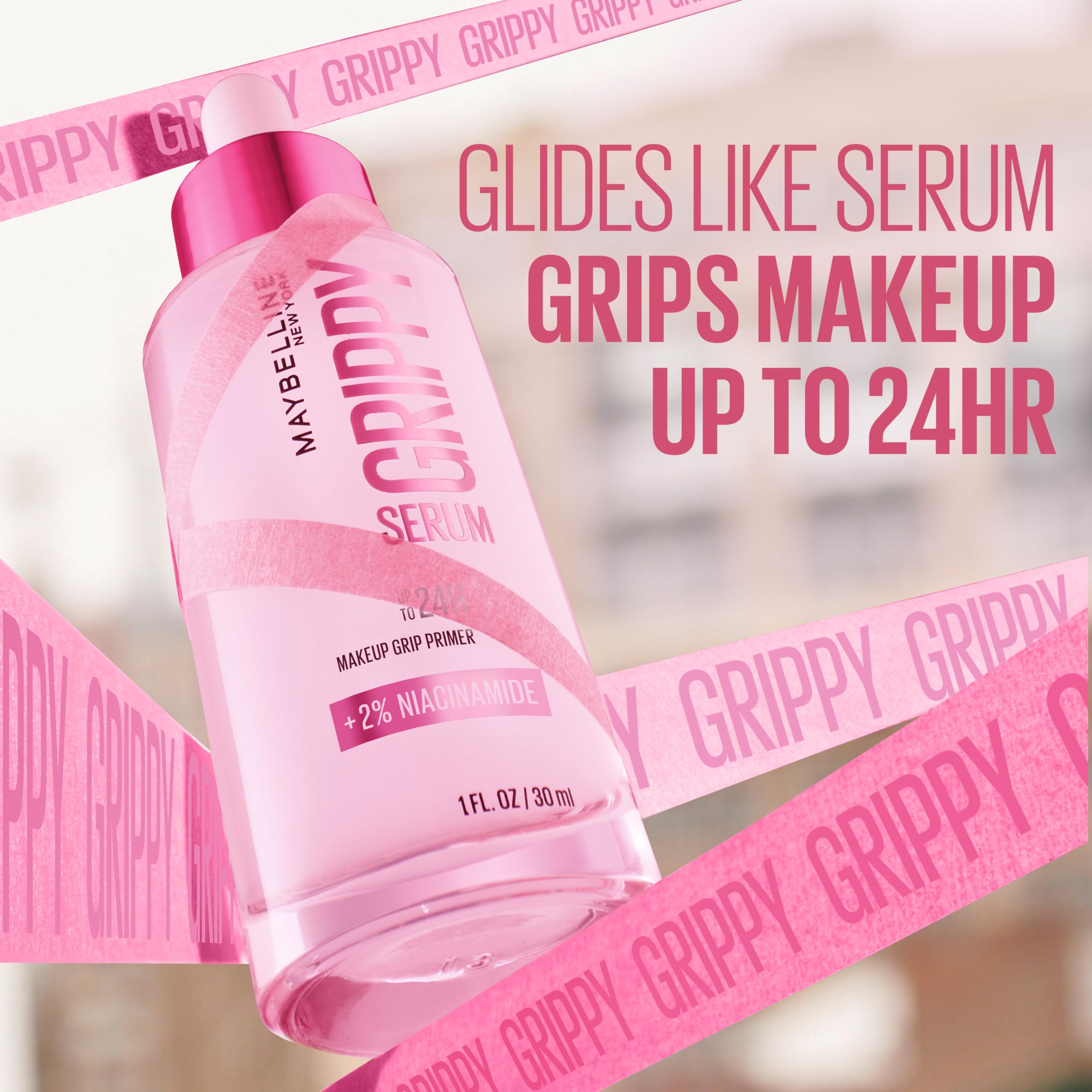 Maybelline Grippy Serum Primer aplicacion, prepara la piel para una aplicación de maquillaje duradera.