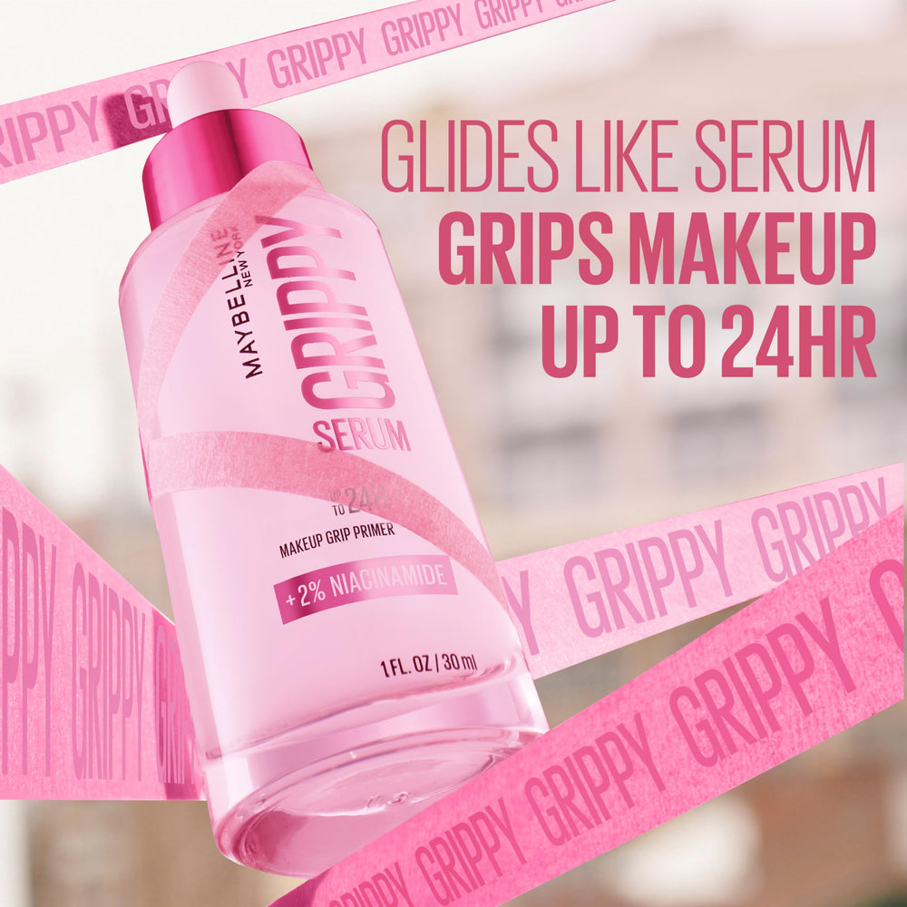 Maybelline Grippy Serum Primer aplicacion, prepara la piel para una aplicación de maquillaje duradera.
