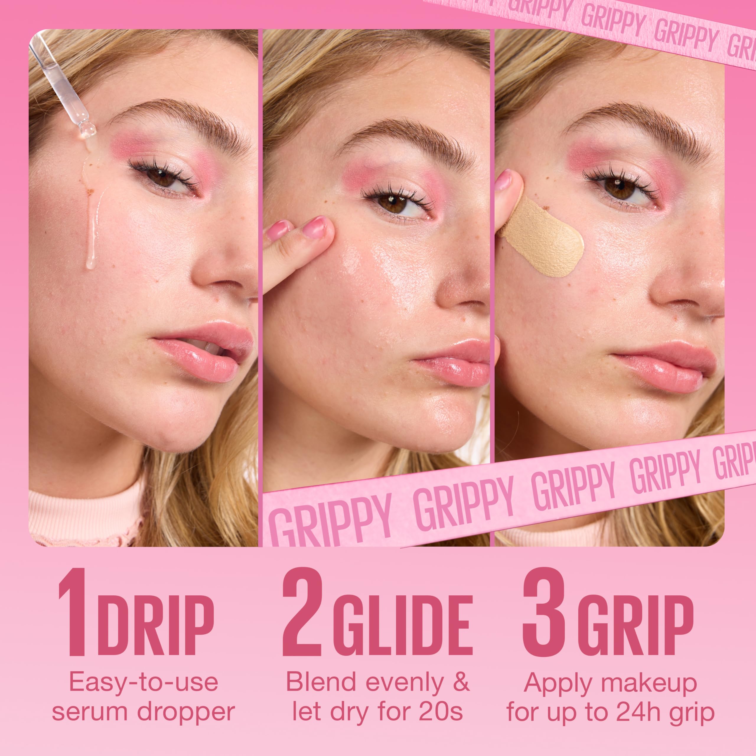 Maybelline Grippy Serum Primer efecto grip, mejora la fijación del maquillaje durante el día.