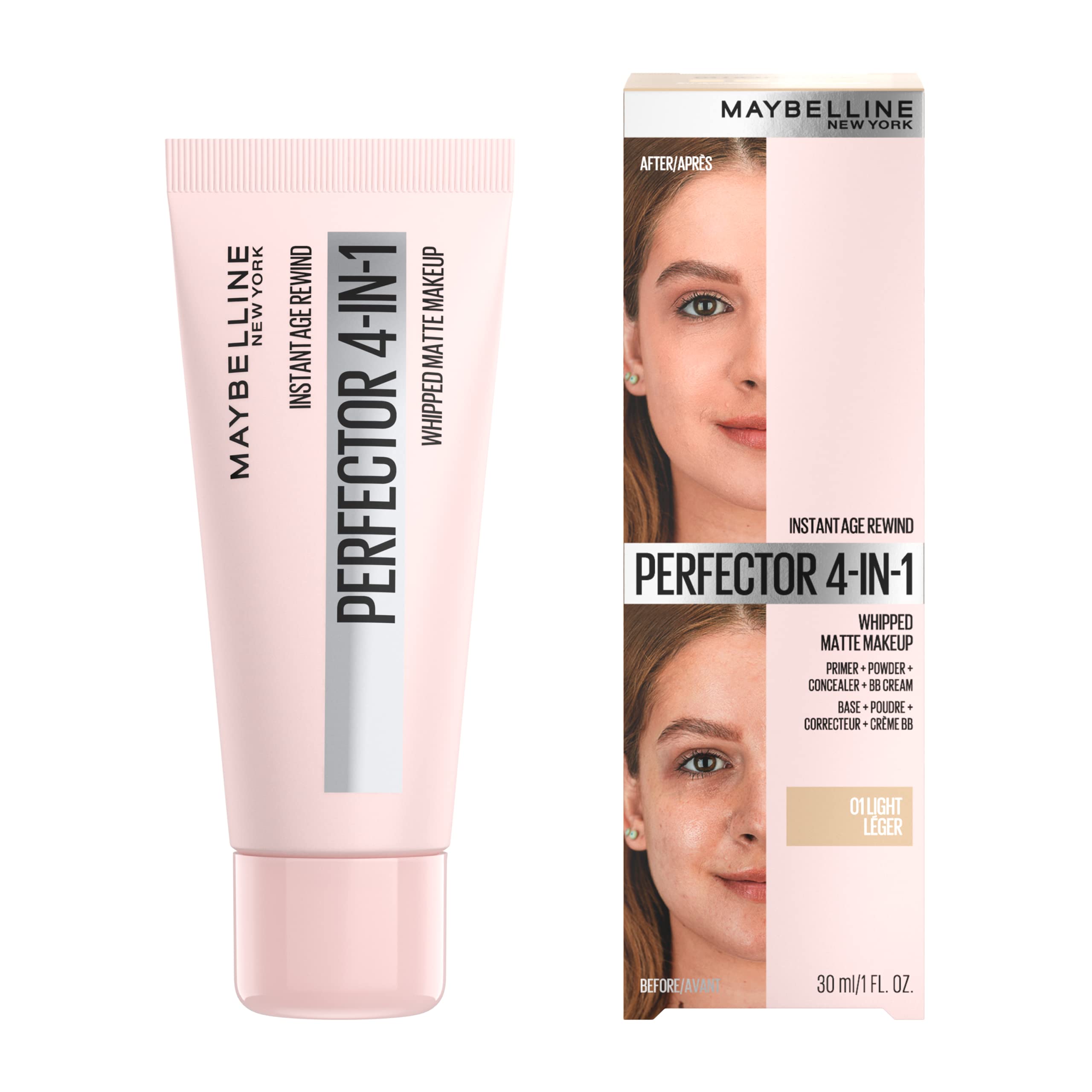 Maybelline Instant Age Rewind 4en1 Mate, difuminación de poros para tono uniforme.