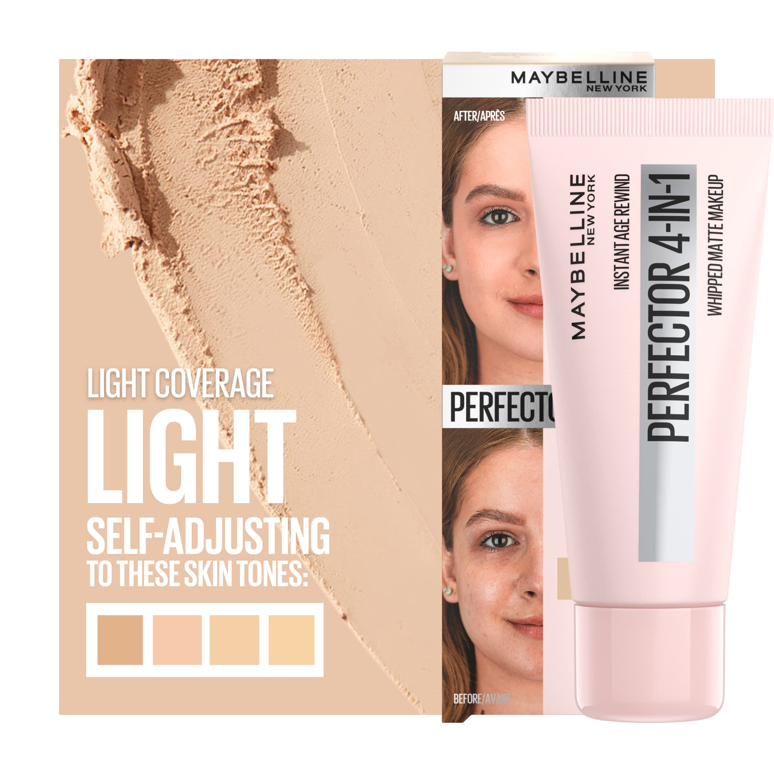 Maybelline Instant Age Rewind 4en1 Mate, cuatro en uno para rutina rápida.