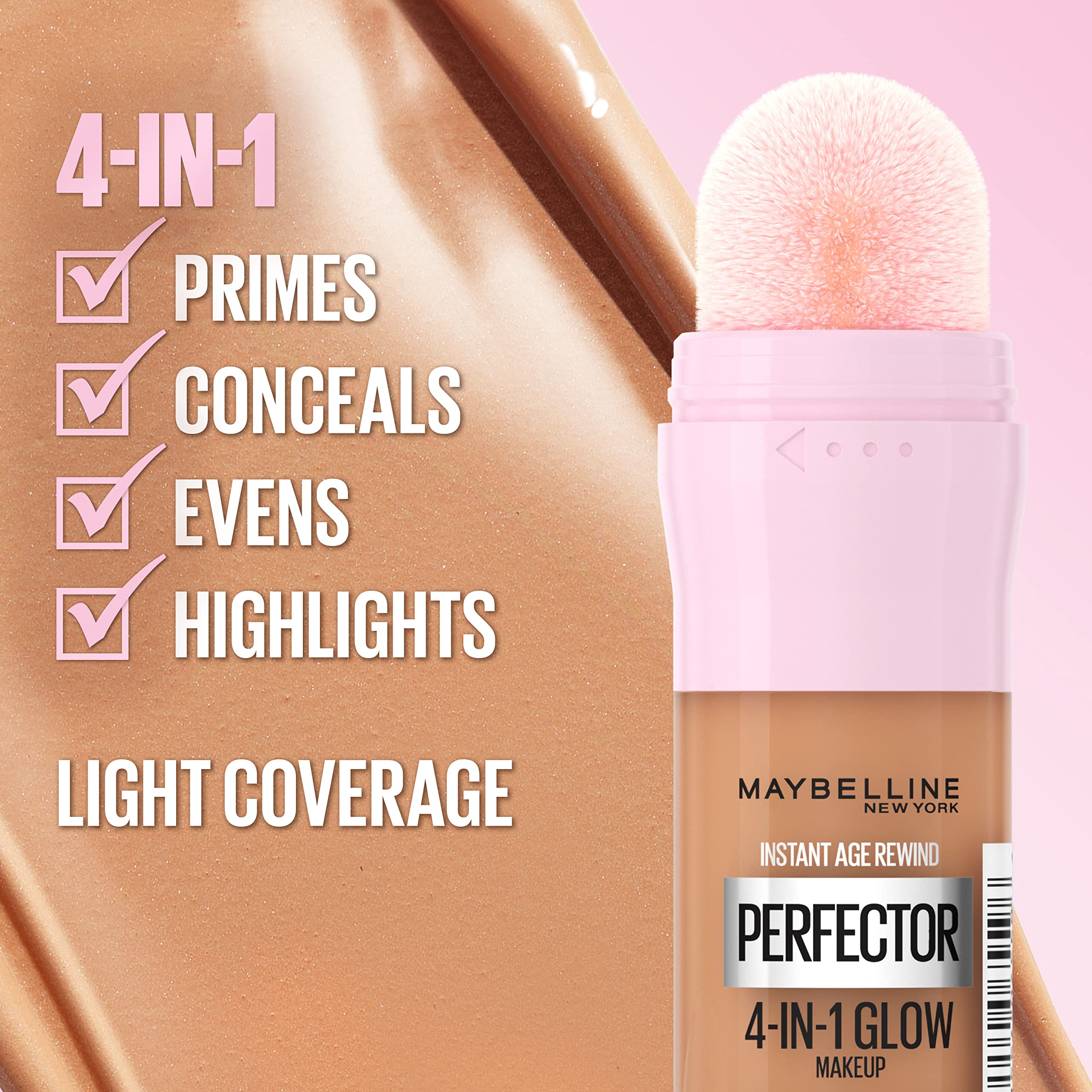 Maybelline Instant Age Rewind Glow 4en1: cinco tonos autoajustables para piel clara.