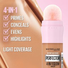 Maybelline Instant Age Rewind Glow 4en1: cinco tonos autoajustables para piel clara.