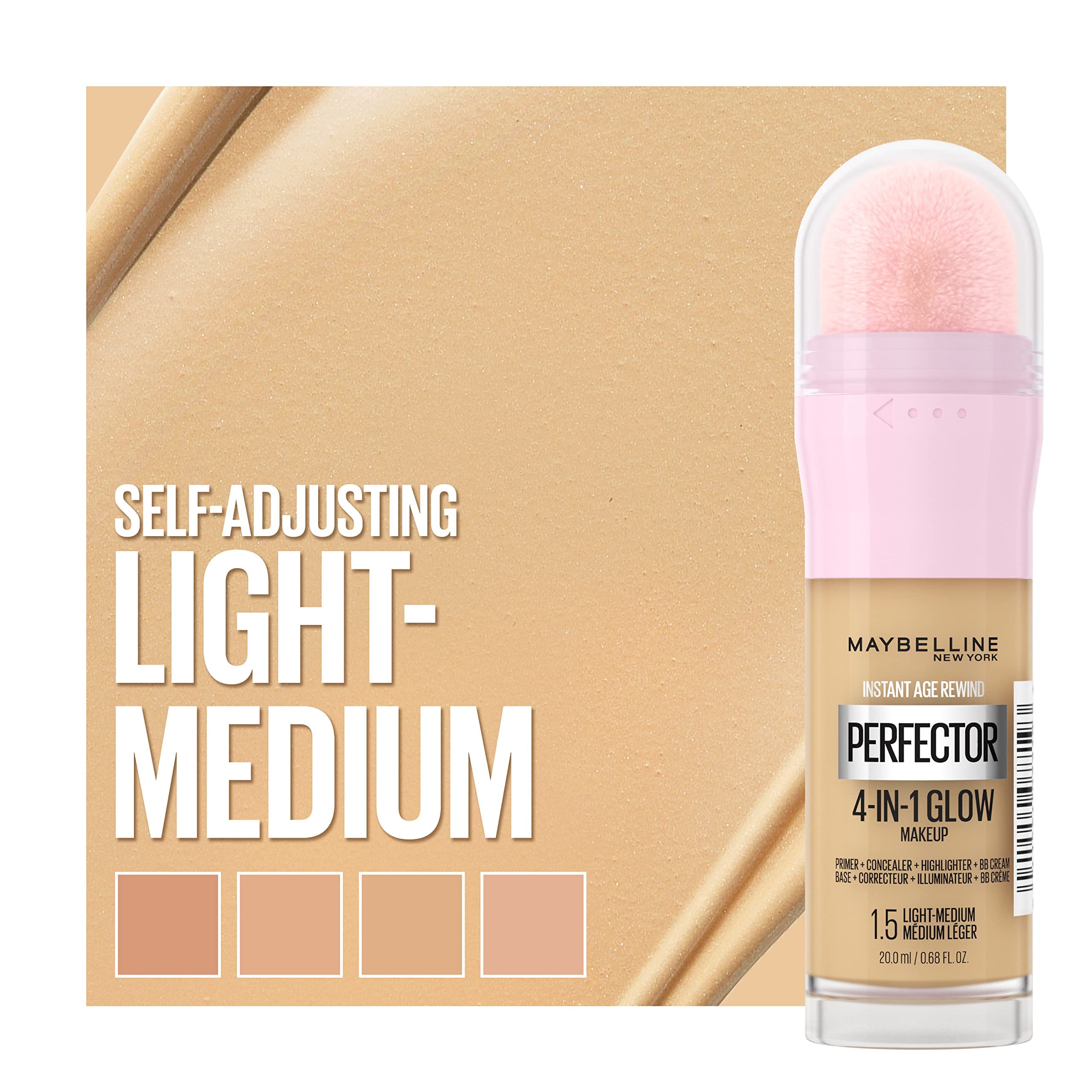 Maybelline Instant Age Rewind Glow resultado natural con acabado ligero.