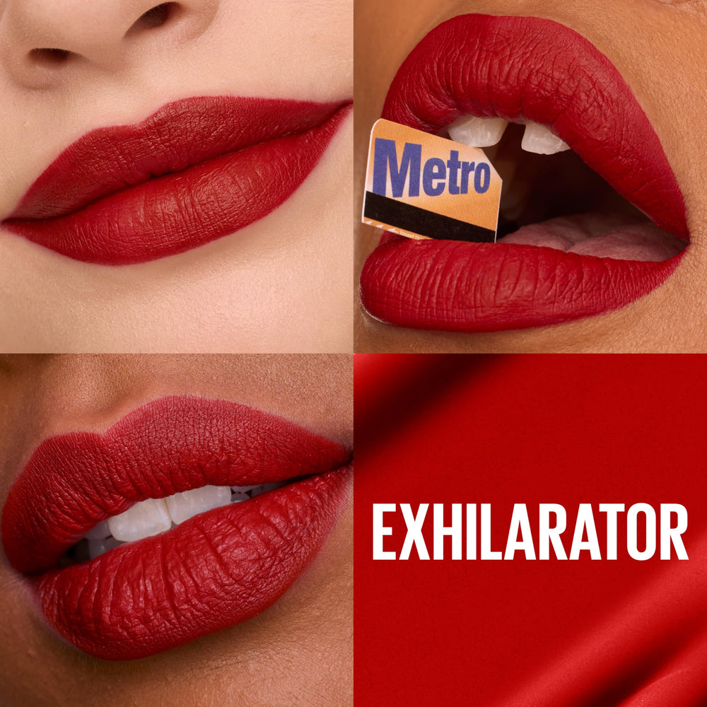 MAYBELLINE Exhilarator labial mate rojo vivo de color duradero.
