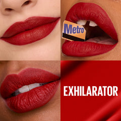 MAYBELLINE Exhilarator labial mate rojo vivo de color duradero.