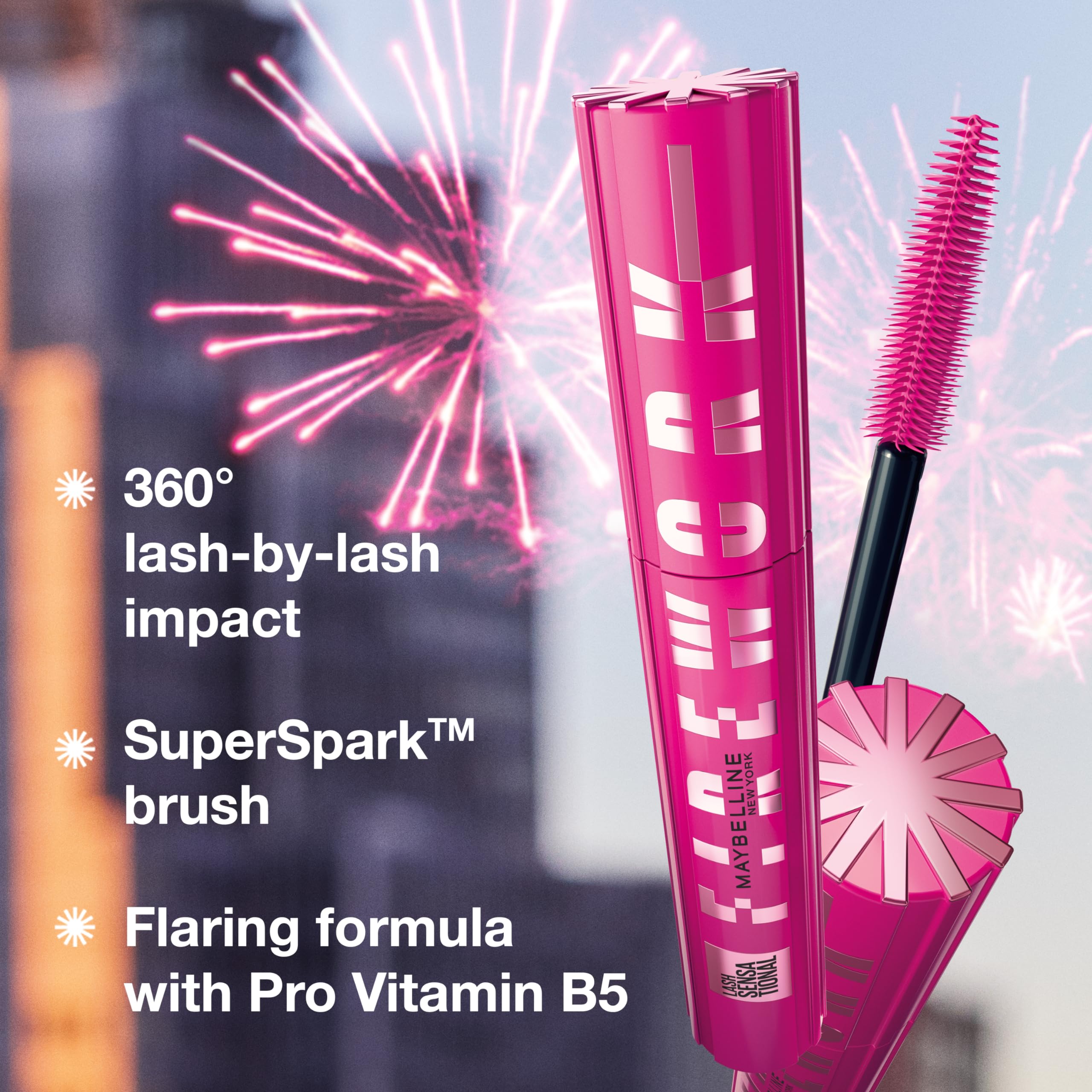 Maybelline Lash Sensational Firework, fórmula con Pro-Vitamin B5 para suavidad.