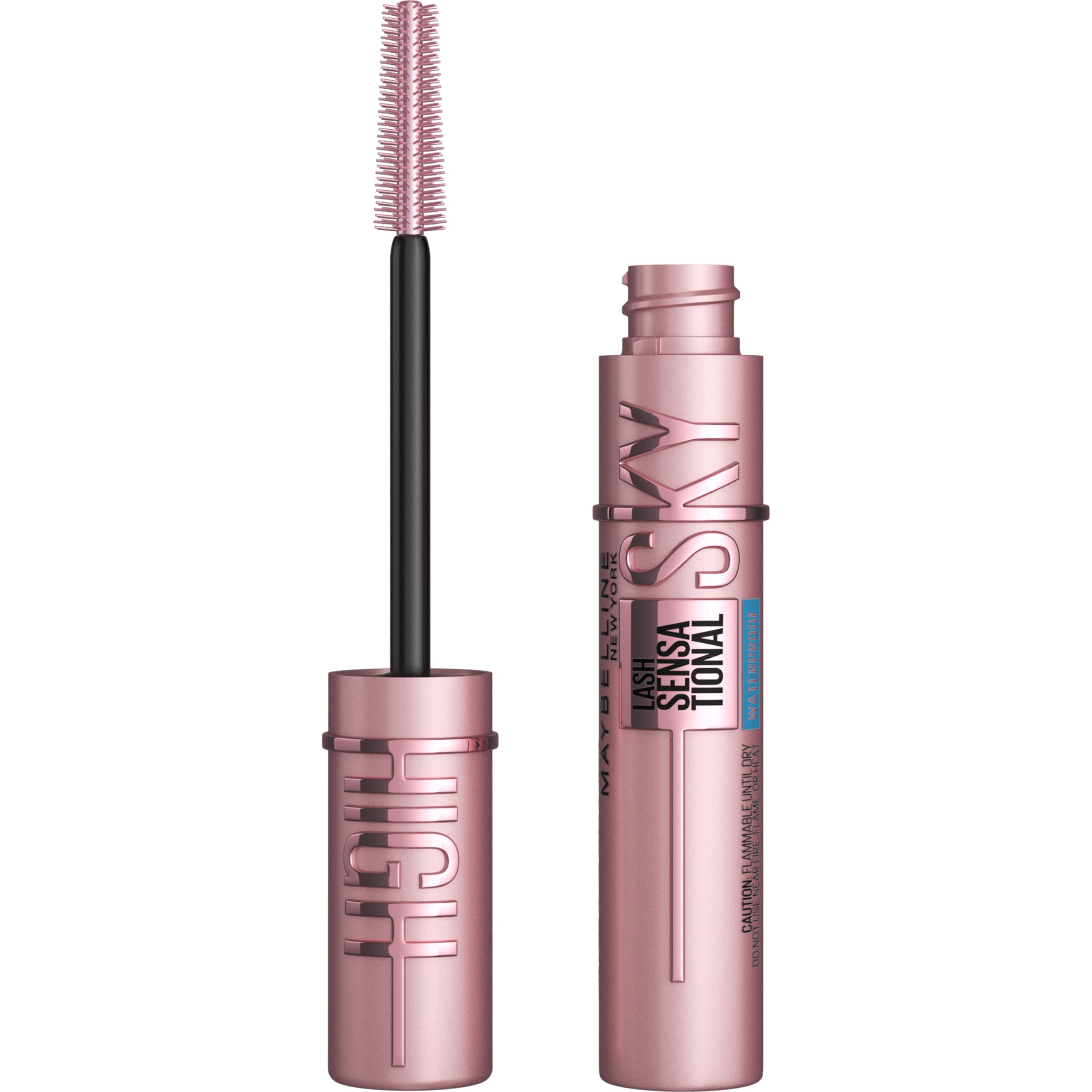 Maybelline Lash Sensational Sky High, aplicador Flex Tower mostrando volumen extremo.