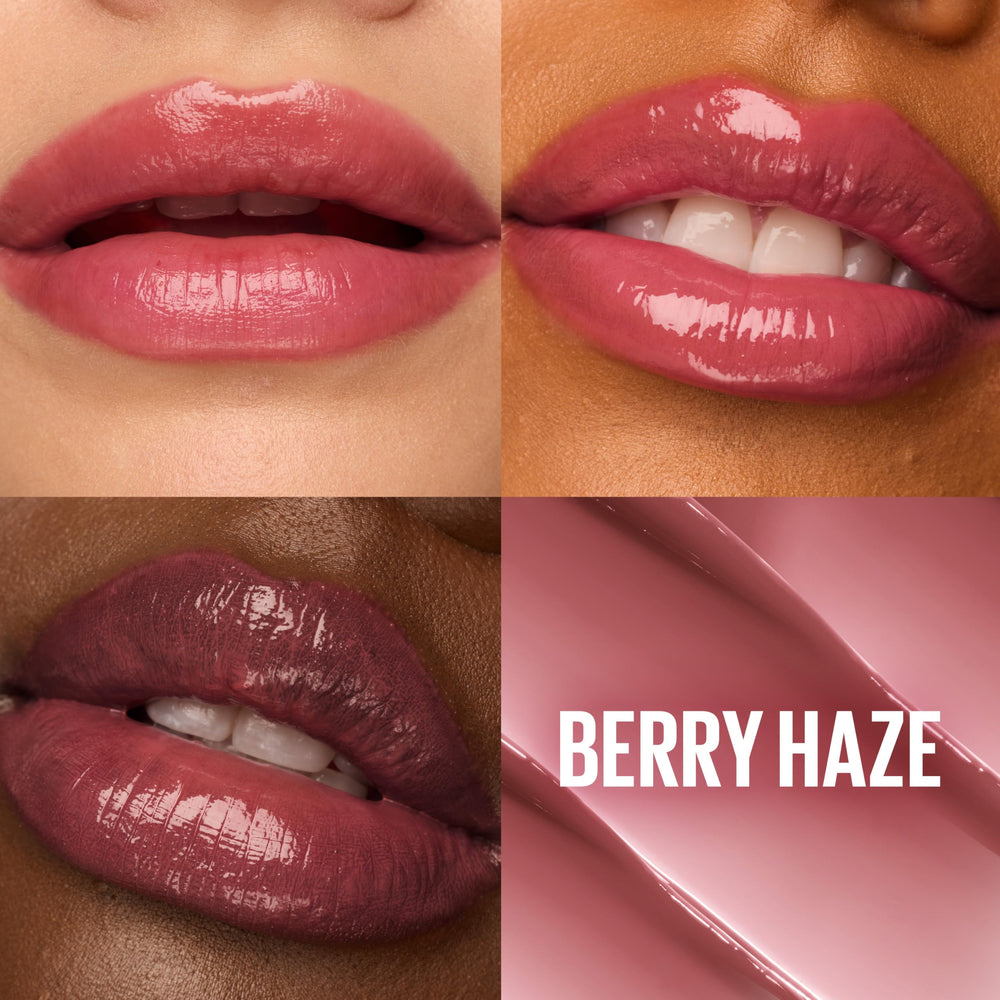 Maybelline Lifter Glaze Oil Balm Berry Haze application demonstrates hydration.