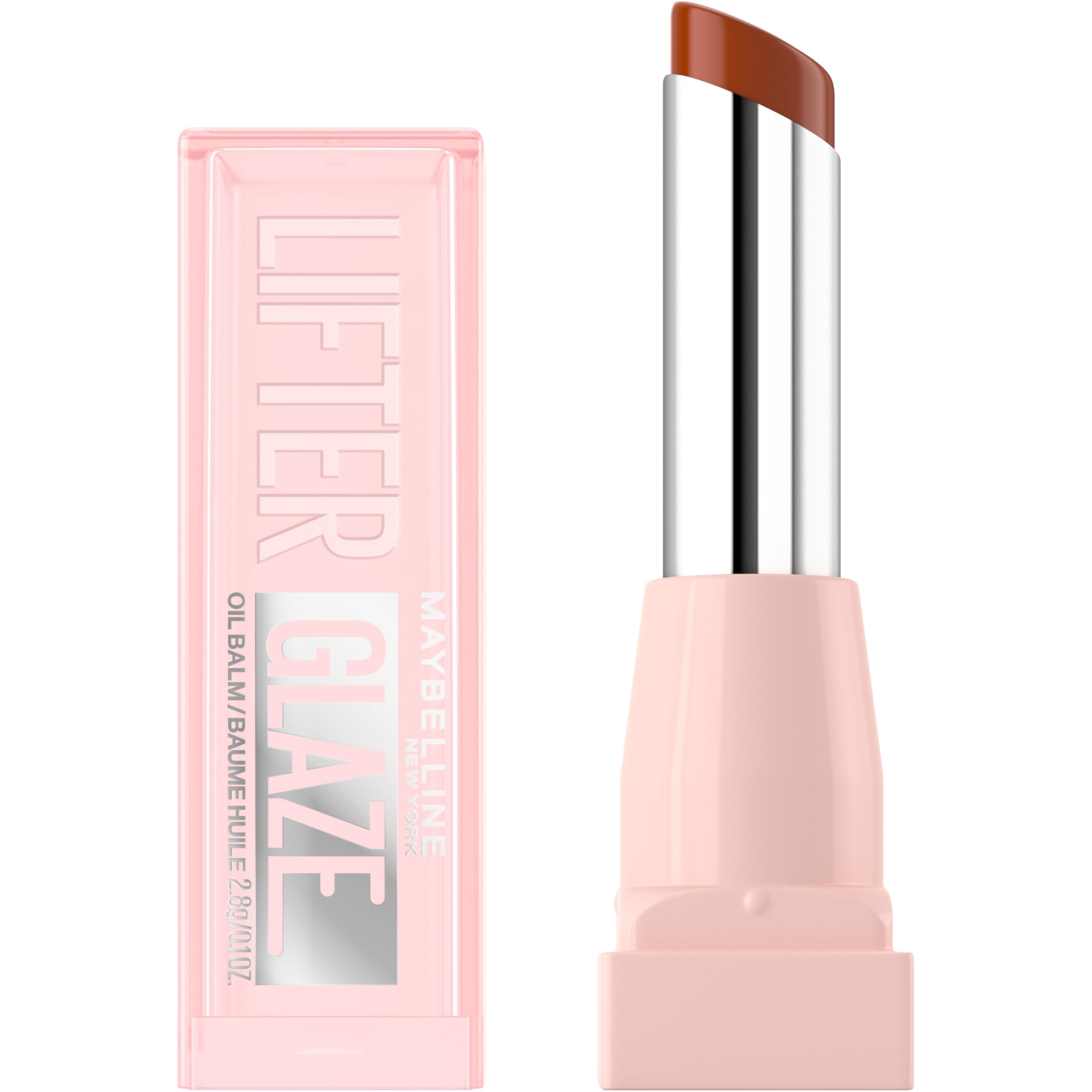 Maybelline Lifter Glaze Oil Balm Latte Crush on lips with 24-hour hydration for a glazed glow