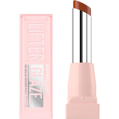Maybelline Lifter Glaze Oil Balm Latte Crush on lips with 24-hour hydration for a glazed glow
