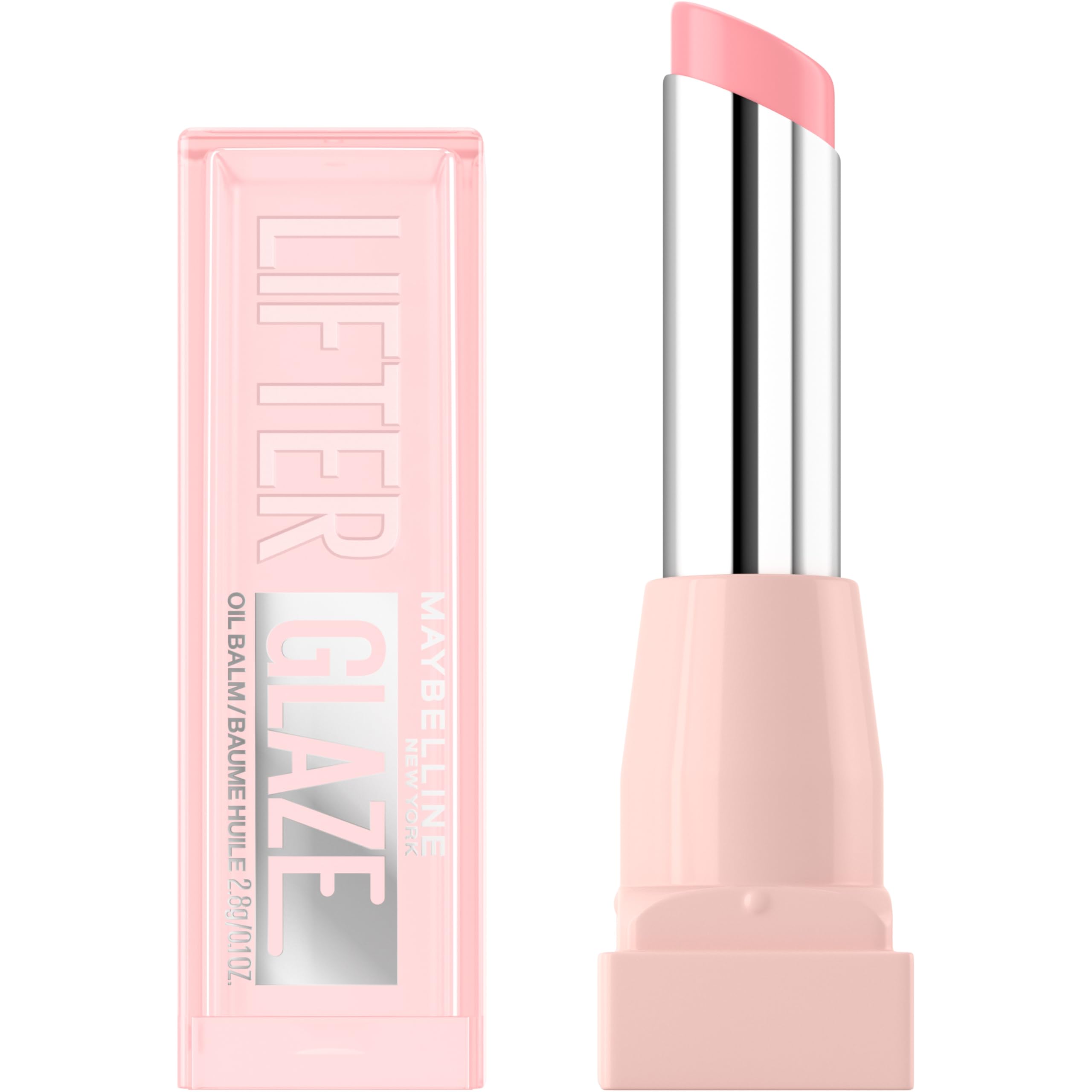 Maybelline Lifter Glaze Oil Balm pink drip close-up showing sheer pink glaze