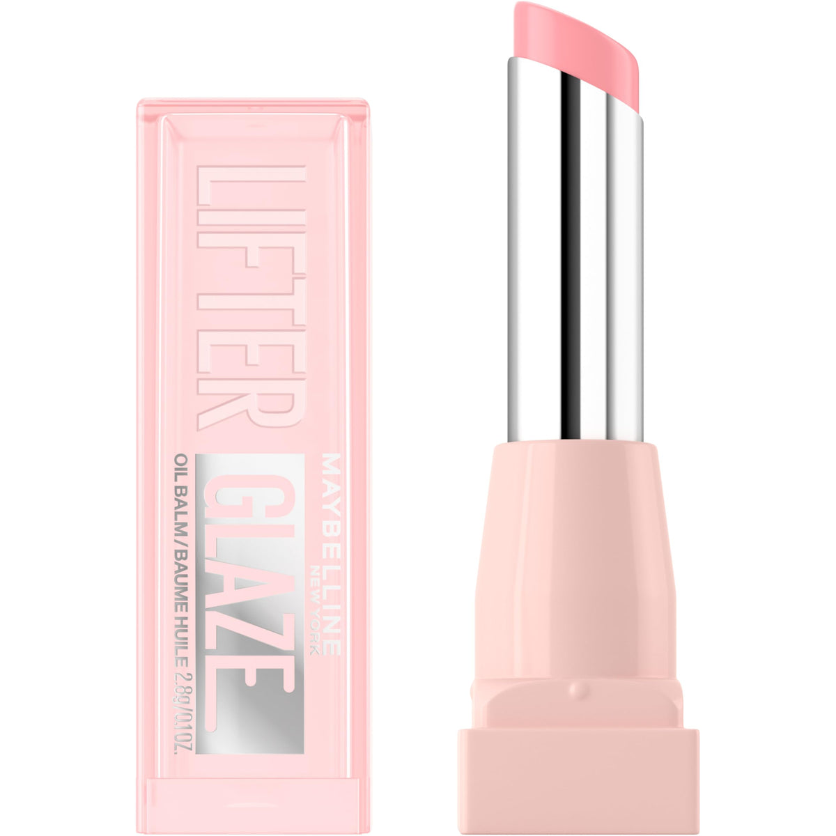 Maybelline Lifter Glaze Oil Balm pink drip close-up showing sheer pink glaze