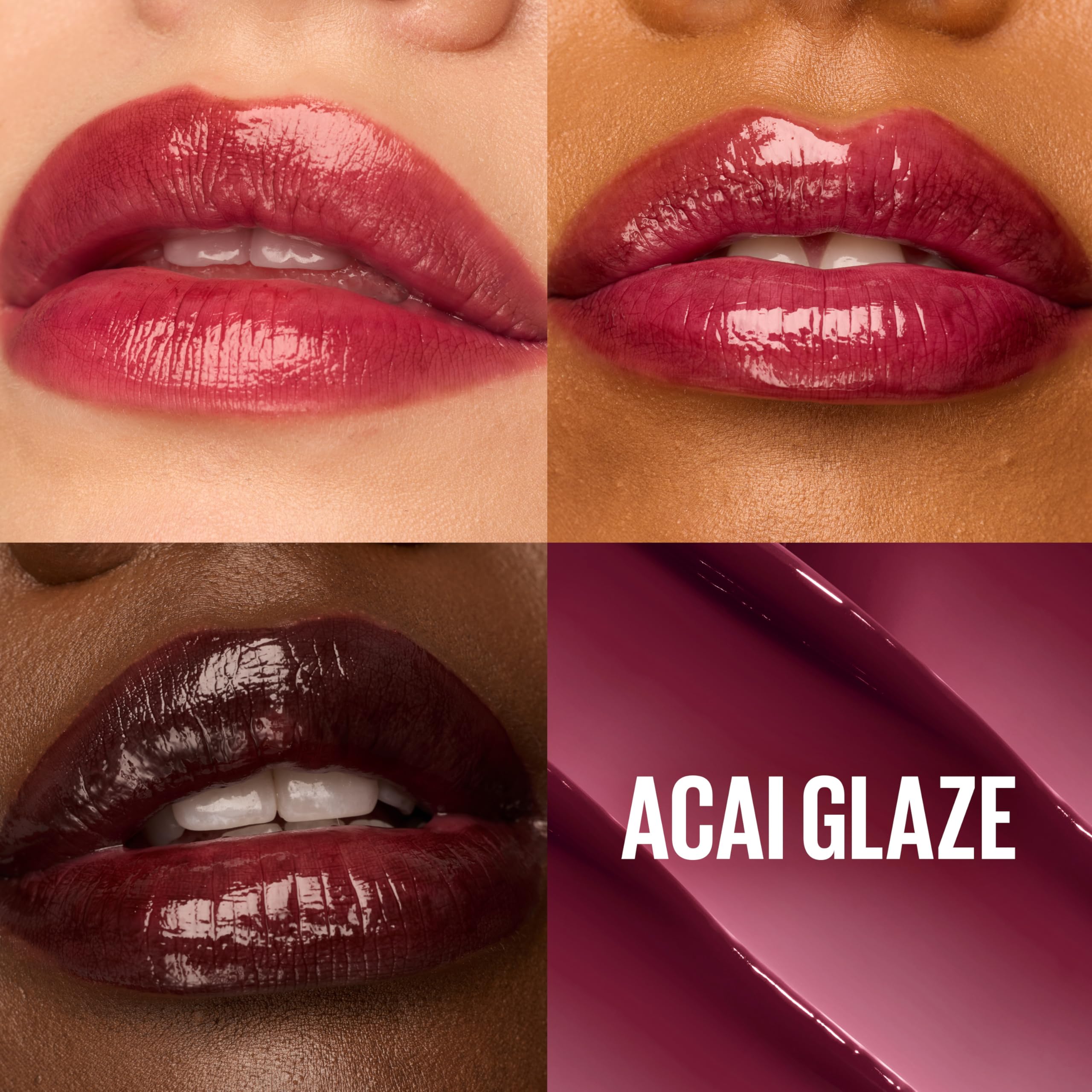 Maybelline Lifter Glaze texture close-up shows glossy, non-sticky shine.